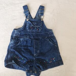 Vintage Denim Short Overalls Girls Sz 18months Floral‎ Embroidered Sprockets